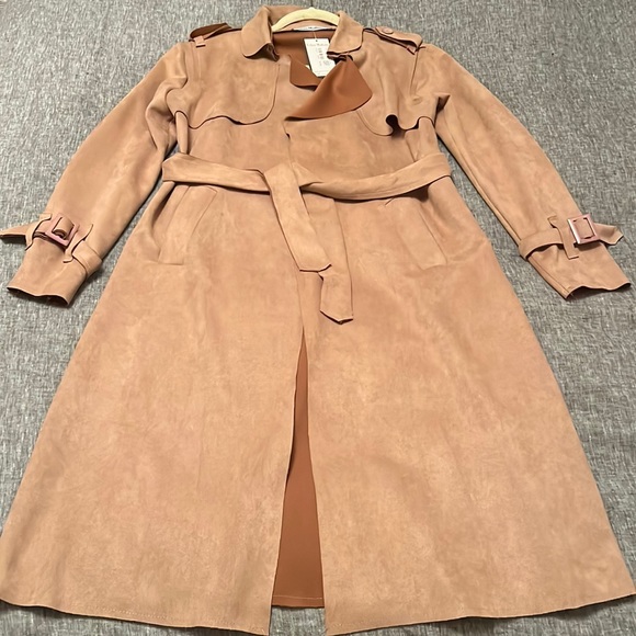 Mocha Collared Belted Trench Coat - Picture 2 of 6